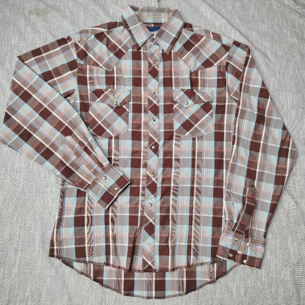 VINTAGE Wrangler Shirt Mens Medium Long Sleeve Thick Stitch Western Rodeo‎